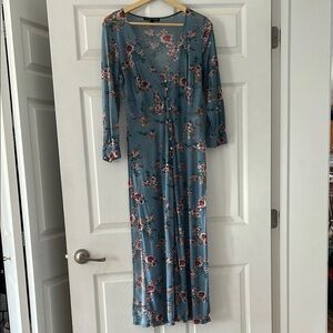 Chic Blue and Pink Sheath Dress with 3/4 Bishop Sleeves